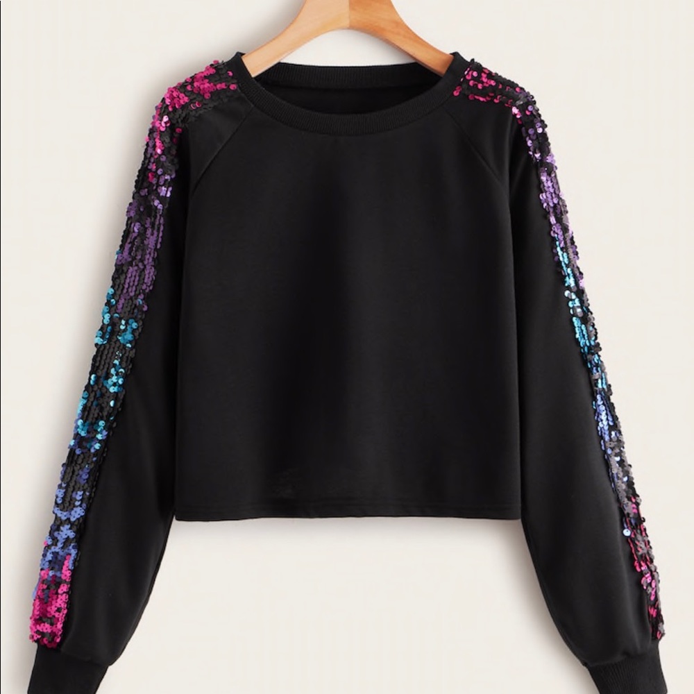 Sequin sleeve multi color sweatshirt